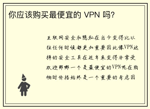 你应该购买最便宜的 VPN 吗？